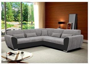 VISEU L-alakú, balos, kihúzható sarokkanapé tárolóval — szürke/fekete