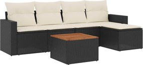 vidaXL 6 részes fekete polyrattan kerti ülőgarnitúra párnákkal