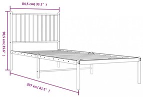 fehér fém ágykeret fejtámlával 80x200 cm