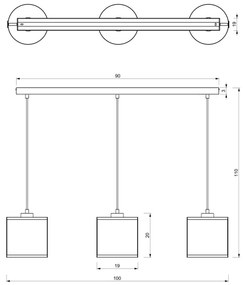 Csillár zsinóron KAGA 3xE27/60W/230V fekete/arany