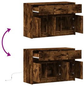 füstös tölgy színű szerelt fa LED-es TV-szekrény 91x34x61 cm