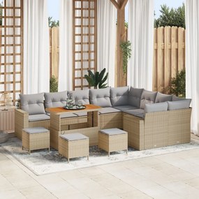12 darabos kertikézmű párnákkal bézs poly rattan akác, 3 darabos kert étkező szett párnákkal bézs poly rattan akác