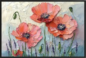 Poszter Keret Alumínium Természet Virágok Piros Pipacs Olaj Impasto 60x40