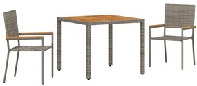 vidaXL Kert étkező szett 3 pcs Szürke polirattan