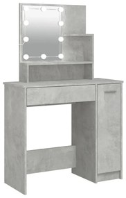 Betonszürke fésülködőasztal LED-del 86,5 x 35 x 136 cm