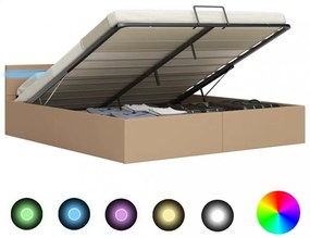 kávészínű műbőr LED-es hidraulikus ágykeret 180 x 200 cm
