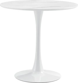 Étkezőasztal, világos márvány/fehér, átmérő 80 cm, LORIAN