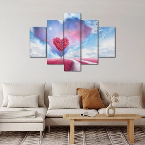 Kép - Rózsaszín szív fa (150x105 cm)