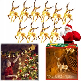 LED-es Rénszarvas Elemes Låmpåk Karåcsonyi Girland Meleg Fehér 1,65m