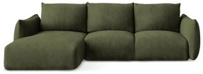 Zöld zsenília kinyitható sarokkanapé (bal oldali-heverő résszel) Leila – Makamii