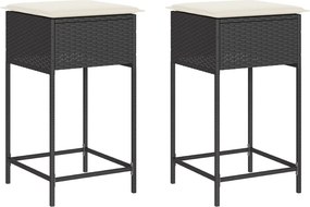 vidaXL 2 db fekete polyrattan kerti bárszék párnával
