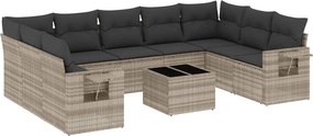 vidaXL 10 részes világosszürke polyrattan kerti ülőgarnitúra párnákkal