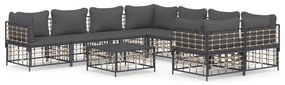 9 részes antracitszürke polyrattan kerti ülőgarnitúra párnákkal