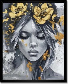 Poszter fekete keretben 40x50 Nő Absztrakt Arany Virág