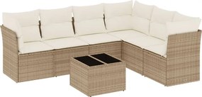 vidaXL 7 részes bézs polyrattan kerti ülőgarnitúra párnákkal
