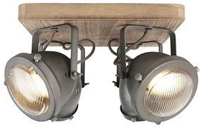 Ipari spotlámpa acélból és fából, dönthető, 4 lámpás - Emado