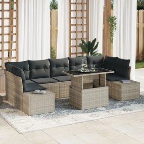 8 Részes Kerti Kanapé Szett Párnákkal Világosszürke Műrattan