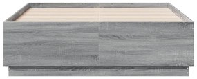 szürke sonoma színű szerelt fa ágykeret LED-del 135 x 190 cm