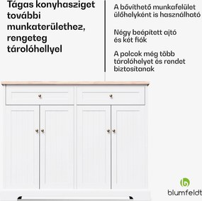 Blumfeldt Etsu, konyhasziget, kihúzható munkalap, 2 fiók, 4 ajtó, étkezőasztalként is használható, tárolóhely, könnyen tisztítható