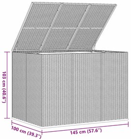 szürke polyrattan kerti párnatartó doboz 145 x 100 x 103 cm