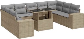 vidaXL 10 részes bézs polyrattan kerti ülőgarnitúra párnával