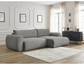 Sötétszürke kordbársony kinyitható sarokkanapé (jobb oldali) Lucien – Bobochic Paris