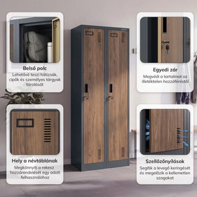 Kétrekeszes dolgozói szekrény, antracit, dió, 600x1800x500 mm: KACPER II Eco Design