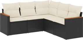 vidaXL 5 részes fekete polyrattan kerti kanapészett párnákkal
