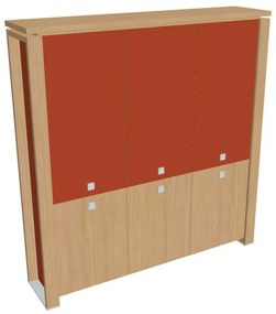 Verno+ S magas szekrény 200 x 46 x 210 cm, kombinált ajtó, világos tölgy / narancs
