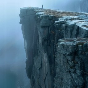 Vászonkép Canvas Szikla Fjord Norvégia Köd Hegyek Táj 80x80