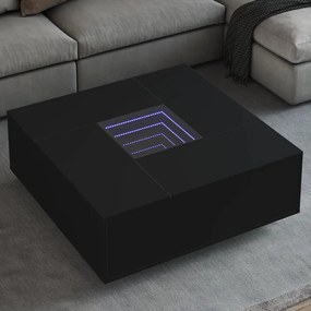 Fekete végtelen hatású LED-es dohányzóasztal 100 x 100 x 40 cm