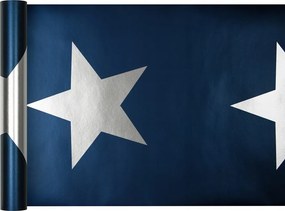 Fémhatású tapéta, ezüst csillagok, sötétkék háttér