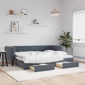 sötétszürke kihúzható bársony heverő fiókkal 80 x 200 cm