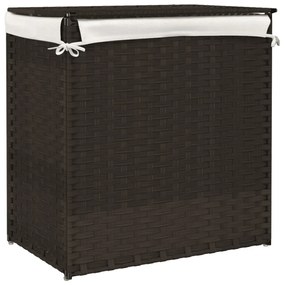 sötétbarna polyrattan szennyeskosár 2 rekesszel 53x35x57 cm