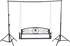 Outsunny Kétfős Függő Pad Kerti Hinta Pad Hollywood Hinta Felfüggesztett Pad Láncokkal Fém Fekete 132 x 63 x 58 cm | Aosom