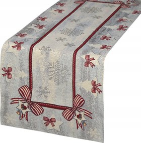 Karácsonyi gobelin futó 40x100 hamu piros-ezüst masnis hópehely