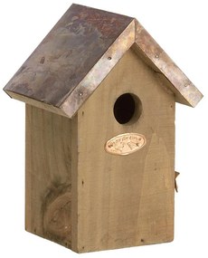 Fa madárház ökörszemnek, rézlemez tetővel, 20 cm