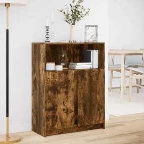 füstös tölgy szerelt fa tálalószekrény LED-del 77 x 34 x 100 cm