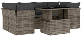 7 részes szürke polyrattan kerti ülőgarnitúra párnákkal
