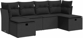 vidaXL 6 részes fekete polyrattan kerti ülőgarnitúra párnákkal