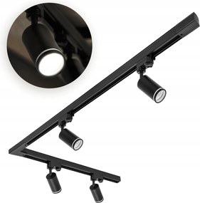 Sín szett 3 Fázisú 4x GU10 lámpa Sín 1m+2m Csatlakozó L Fekete