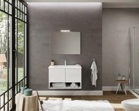 Oslo 80cm-es két ajtós fürdőszobaszekrény fehér tölgy + mosdó