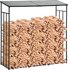 Outsunny Kültéri Fa Tároló Szerkezet Fém Kerettel és Polikarbonát Tetővel, Tűzifatartó 2100 kg Teherbírással, 185x67x185 cm, Fekete | Aosom