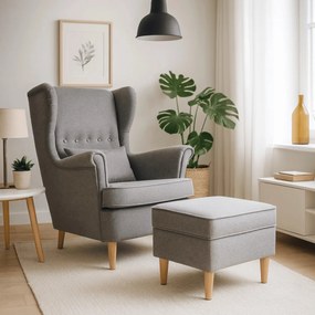Fotel Wypoczynkowy EVAN 2 z Podnóżkiem Szary