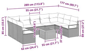 10 Darabos Kerti Sofa Szett Párnákkal Bézs Poli Rattan Akác, 2-Személyes Kerti Sofa Párnákkal Bézs Poli Rattan