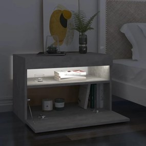 Betonszürke éjjeliszekrény LED-lámpákkal 60 x 35 x 40 cm