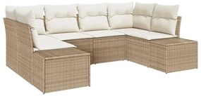 vidaXL Kerti Kanapé Szett tárolóval 6 pcs Beige és krém Poli rattan