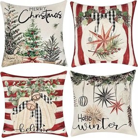 Karácsonyi párnahuzat 45x45 cm dekoráció piros 4 db