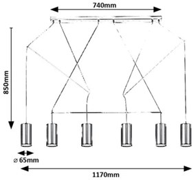 Rabalux 72018 - ASLAUG 6xGU10/50W/230V mennyezeti lámpa kábellel
