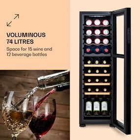 Bovella 27 Duo+, 2 zónás borhűtő, 74 liter, 27 palack, üvegajtó